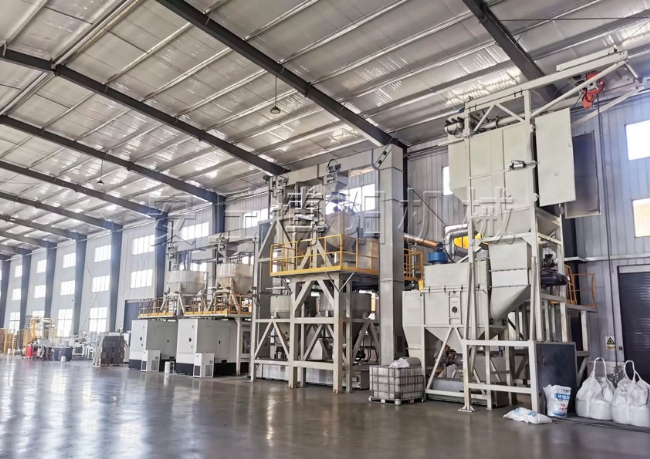 噸袋拆包機+自動拆包機+壓塊裝箱流水線系統(tǒng)